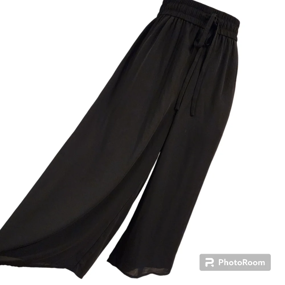 Aritzia Babaton Colutte Pants Wide Leg Cropped Size Med. Black Sheer Lined - Picture 3 of 8